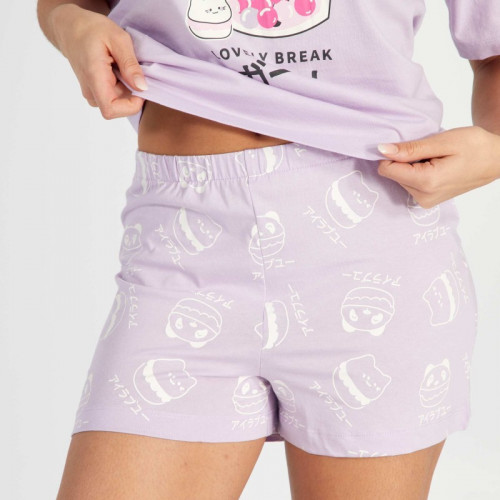 Ensemble pyjama court imprimé t-shirt + short - 2 pièces - Violet