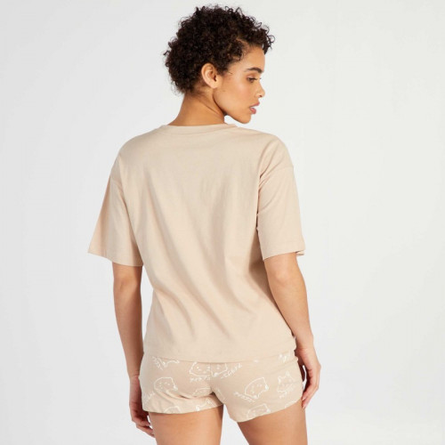 Ensemble pyjama court imprimé t-shirt + short - 2 pièces - Marron