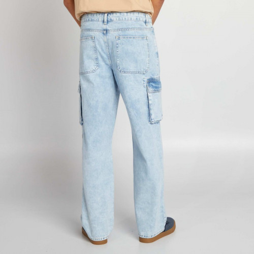 Pantalon denim wide leg à poches - Bleu clair