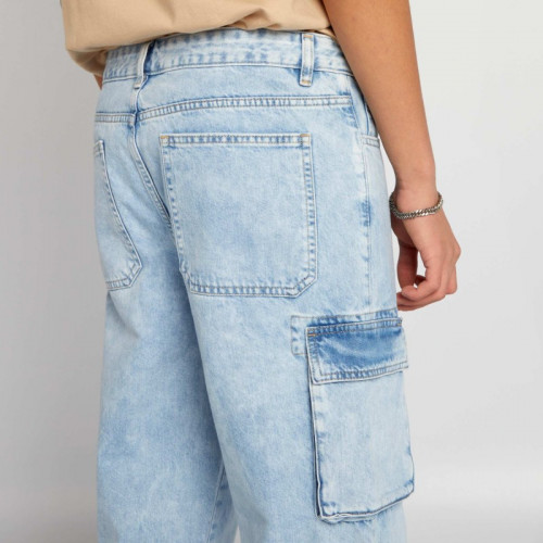 Pantalon denim wide leg à poches - Bleu clair