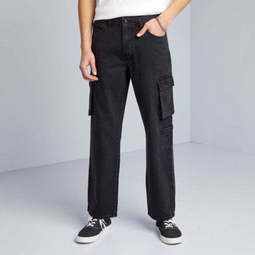 Pantalon denim wide leg à poches - Gris anthracite