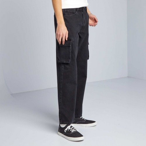 Pantalon denim wide leg à poches - Gris anthracite