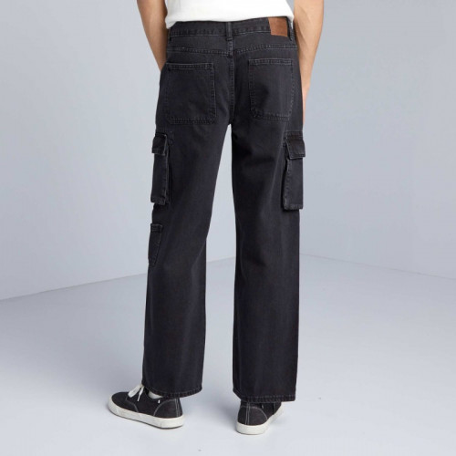 Pantalon denim wide leg à poches - Gris anthracite