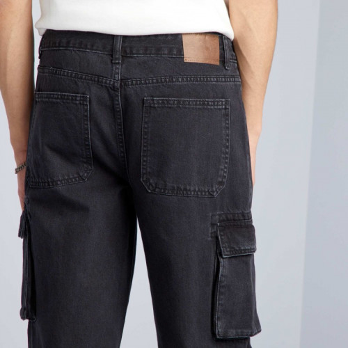 Pantalon denim wide leg à poches - Gris anthracite