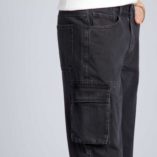 Pantalon denim wide leg à poches - Gris anthracite