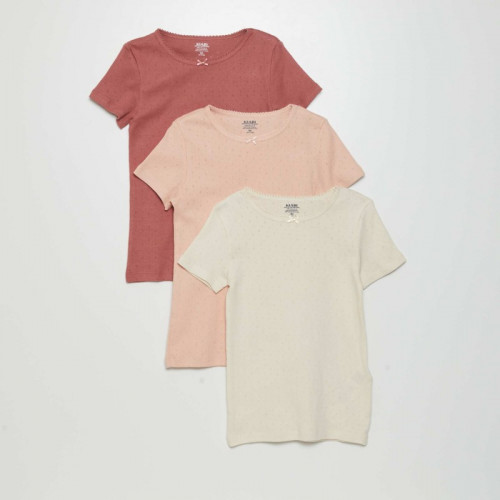 Lot de 3 t-shirts en maille pointelle - Rose