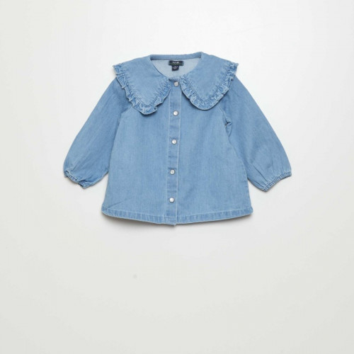 Chemise en denim col volanté - Bleu