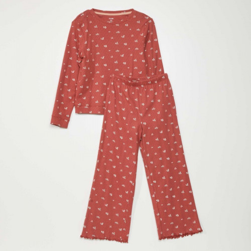 Pyjama long en maille pointelle - 2 pièces - Rouge