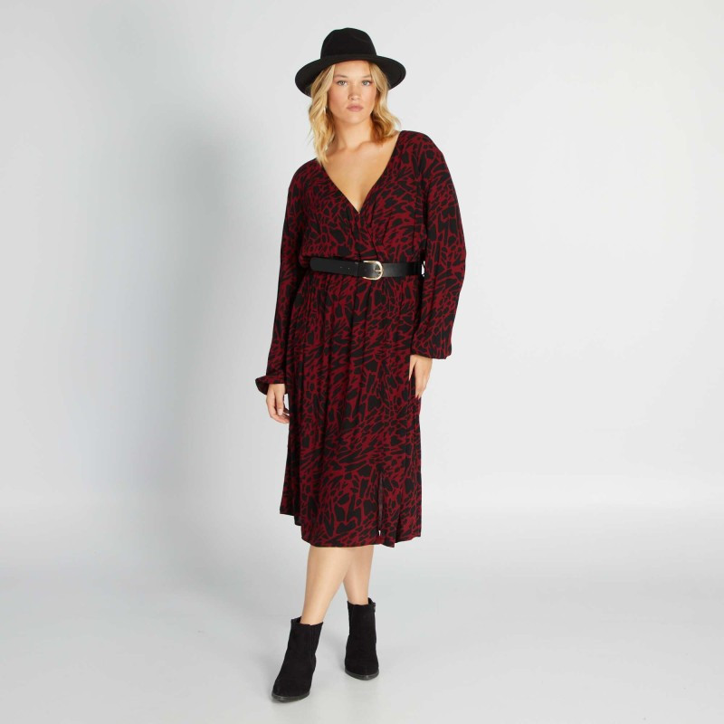 Robe longue avec imprimé - Noir/rouge