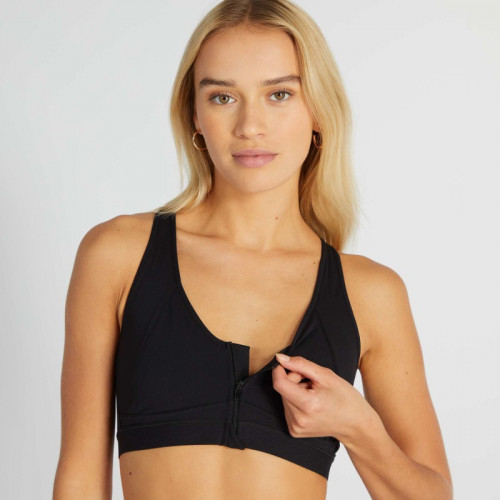 Brassière de sport zippée devant - Noir