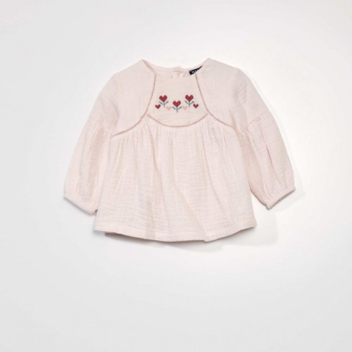 Blouse double gaze de coton - Rose