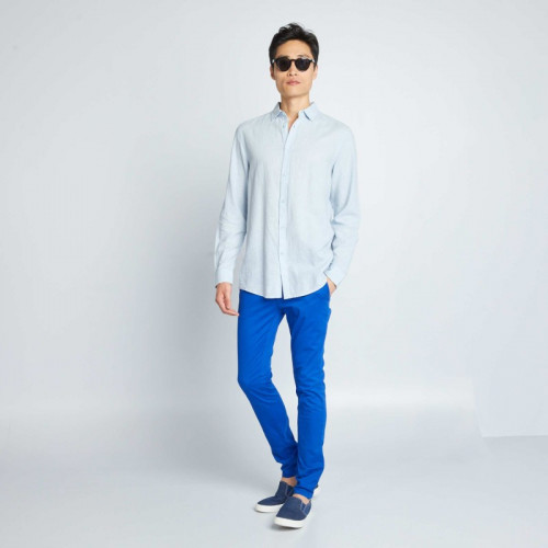 Chemise droite en lin et en coton - Bleu ciel