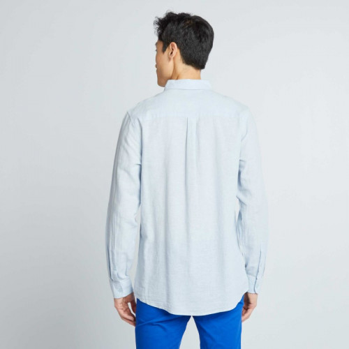 Chemise droite en lin et en coton - Bleu ciel