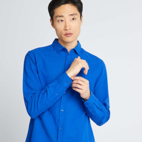 Chemise droite en lin et en coton - Bleu