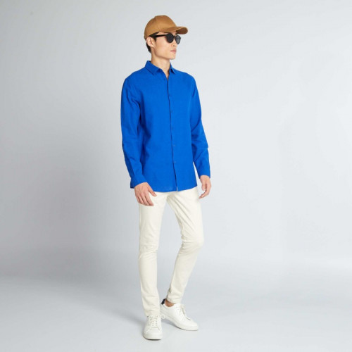 Chemise droite en lin et en coton - Bleu