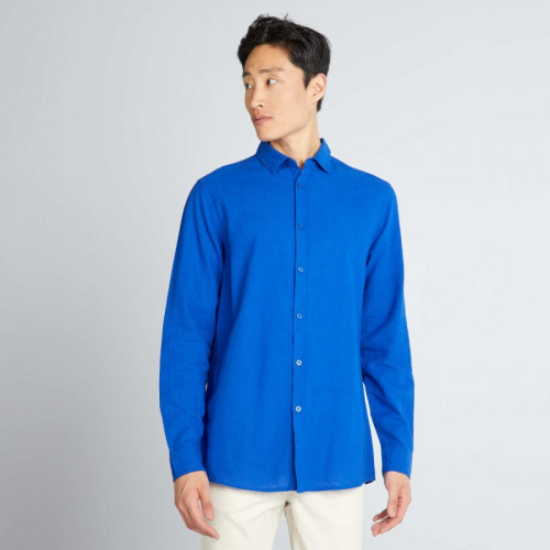 Chemise droite en lin et en coton - Bleu