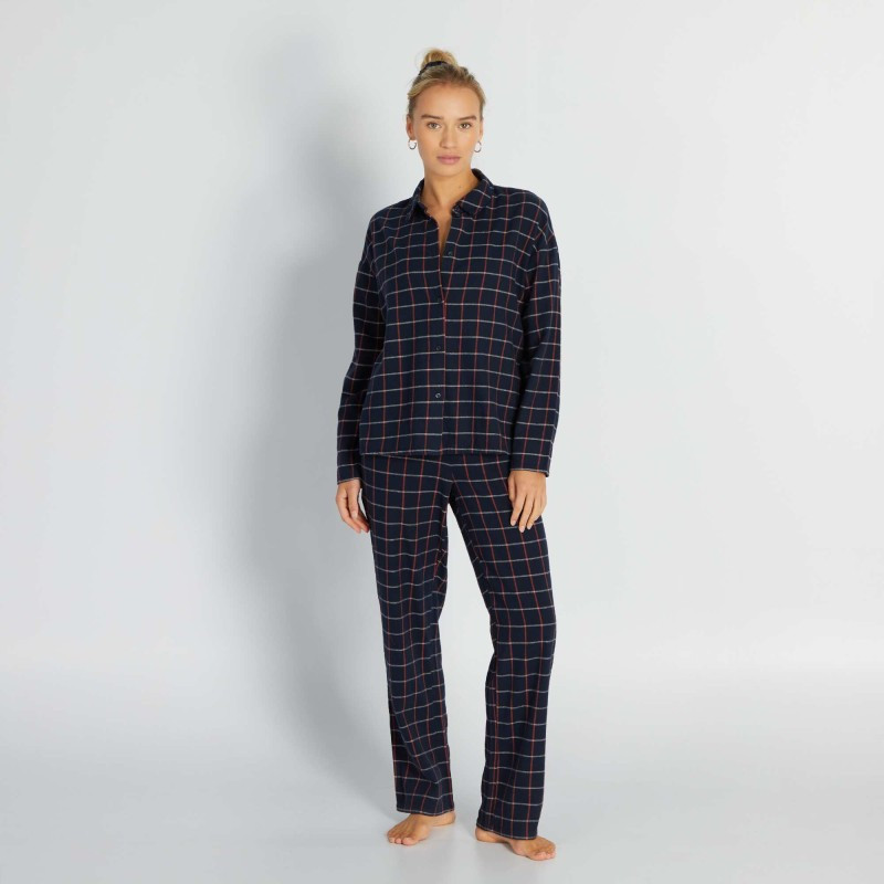 Ensemble pyjama long en flanelle - 2 pièces - Marine