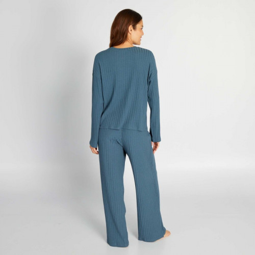 Ensemble pyjama côtelé t-shirt + pantalon - 2 pièces - Bleu