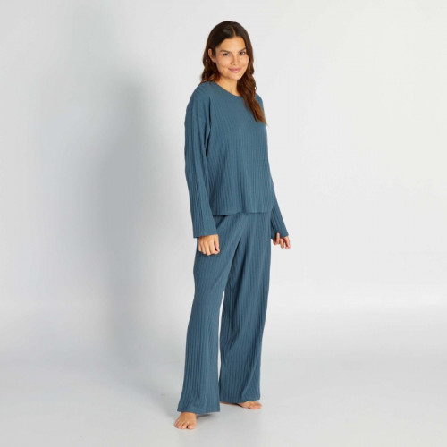 Ensemble pyjama côtelé t-shirt + pantalon - 2 pièces - Bleu