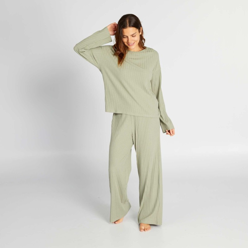 Ensemble pyjama côtelé t-shirt + pantalon - 2 pièces - Vert