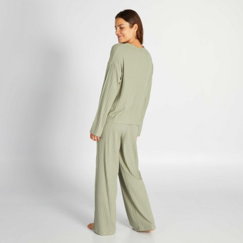 Ensemble pyjama côtelé t-shirt + pantalon - 2 pièces - Vert