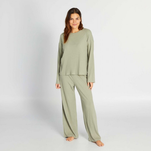 Ensemble pyjama côtelé t-shirt + pantalon - 2 pièces - Vert