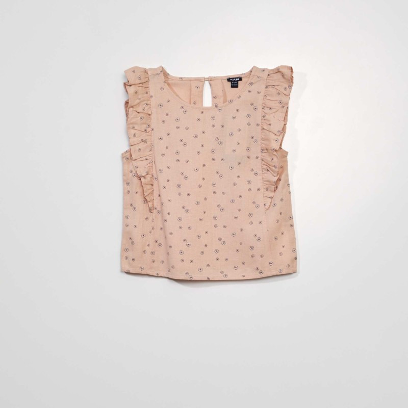 Blouse à volants avec imprimé - Rose