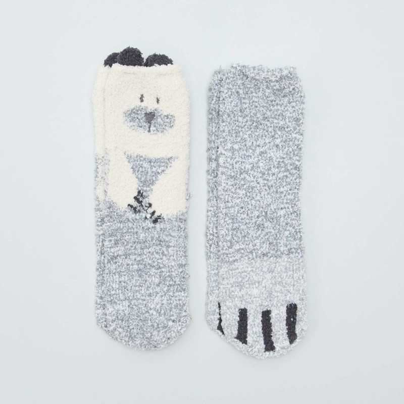 Chaussons chaussettes 'animaux' - Gris