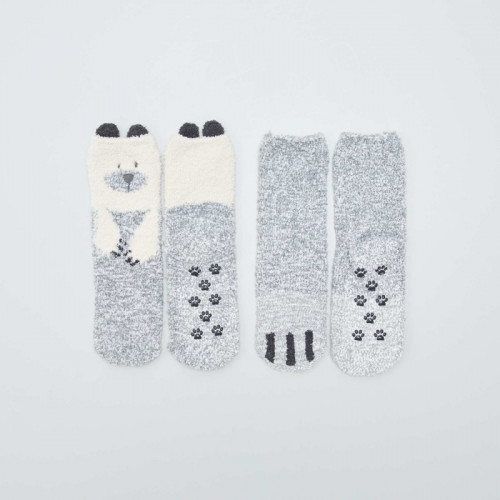 Chaussons chaussettes 'animaux' - Gris