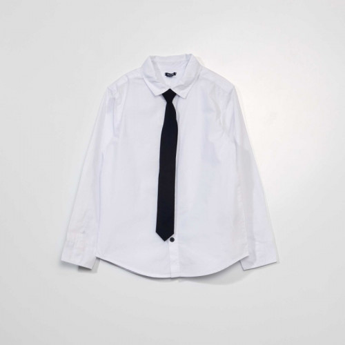 Chemise en popeline + cravate - Blanc/noir