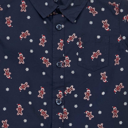 Chemise en popeline imprimé 'noël' - Bleu marine