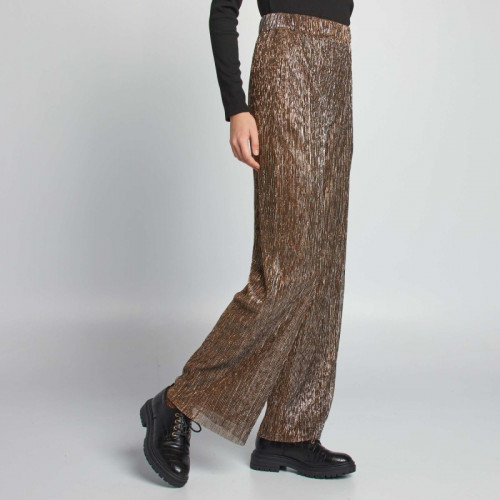 Pantalon large plissé et brillant - Doré