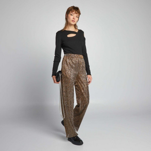 Pantalon large plissé et brillant - Doré