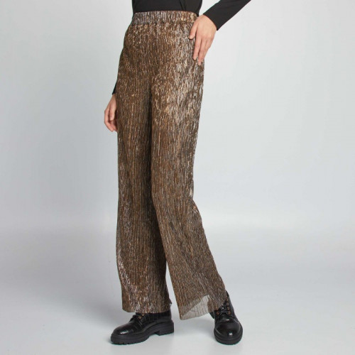 Pantalon large plissé et brillant - Doré