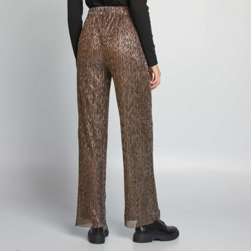 Pantalon large plissé et brillant - Doré