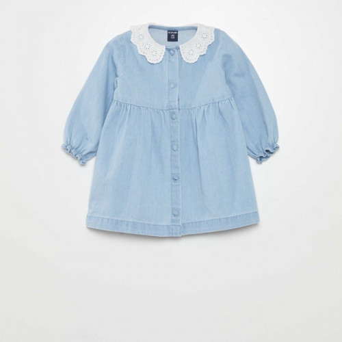 Robe en denim avec col claudine - Bleu ciel