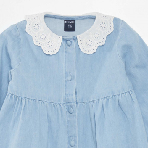 Robe en denim avec col claudine - Bleu ciel