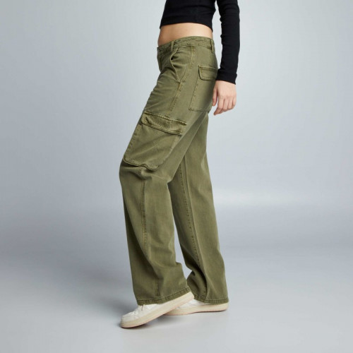 Pantalon straight multipoches - Kaki