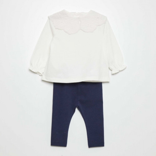 Ensemble t-shirt + legging - 2 pièces - Blanc/marine