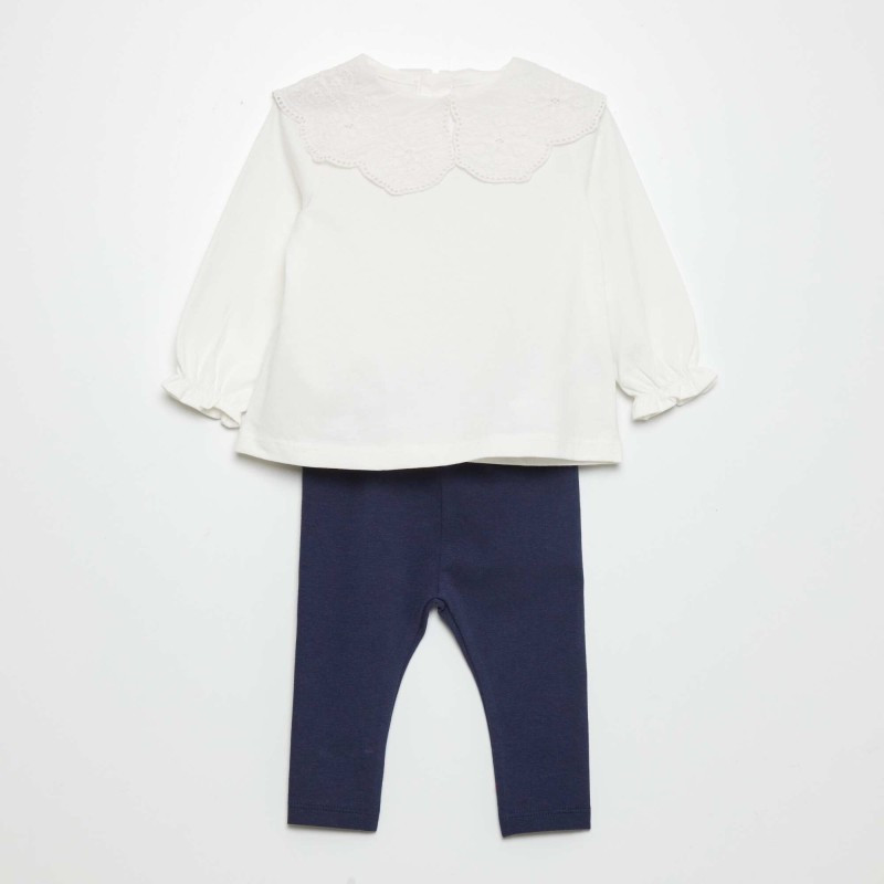 Ensemble t-shirt + legging - 2 pièces - Blanc/marine