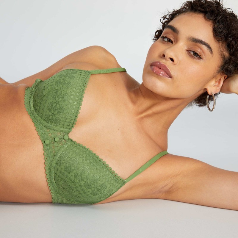 Soutien-gorge push-up en dentelle - Vert olive