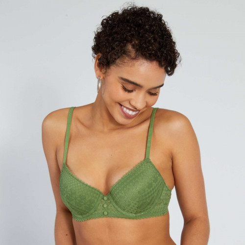 Soutien-gorge push-up en dentelle - Vert olive