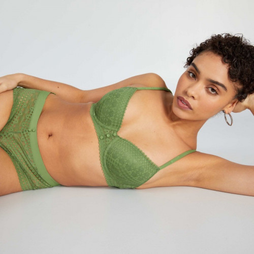 Soutien-gorge push-up en dentelle - Vert olive