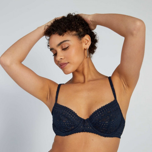 Soutien-gorge corbeille en dentelle - Bleu marine