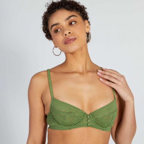 Soutien-gorge corbeille en dentelle - Vert olive