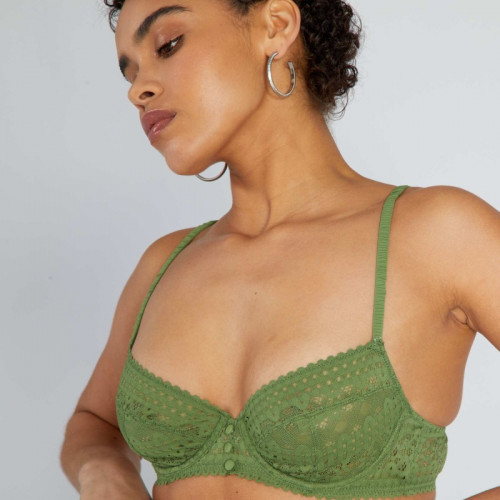 Soutien-gorge corbeille en dentelle - Vert olive