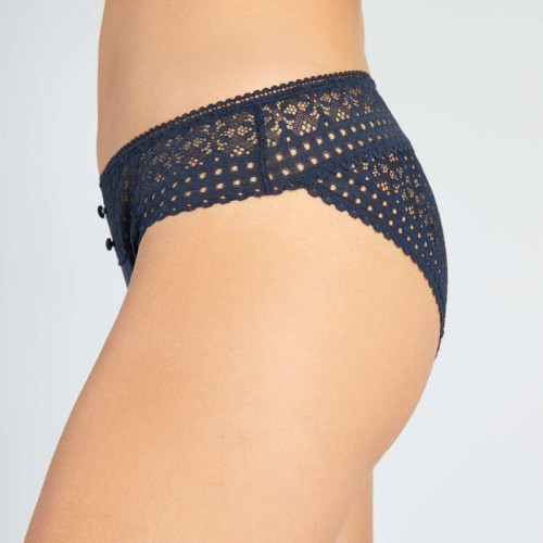 Culotte en dentelle et microfibre - Bleu marine