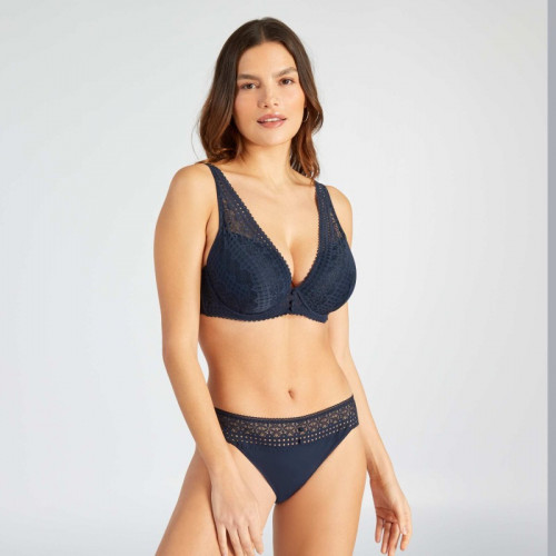 Culotte en dentelle et microfibre - Bleu marine