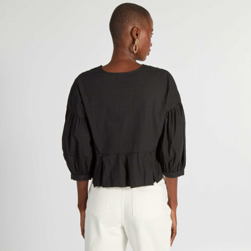 Blouse crop top avec fentes brodées - Noir