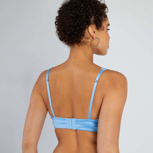 Soutien-gorge triangle tulle et microfibre satinée - Bleu